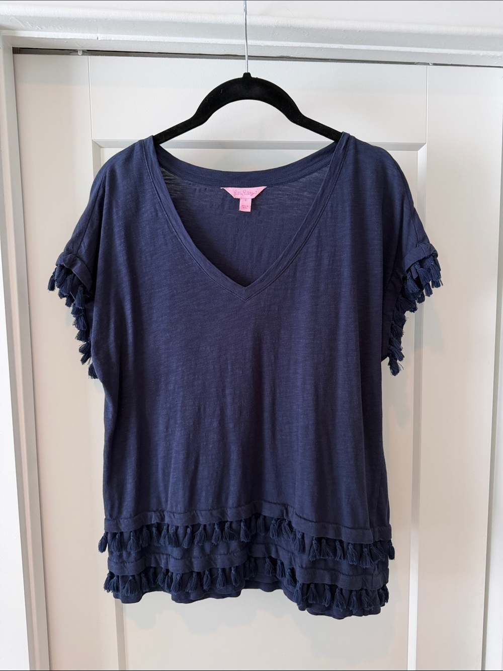 Lilly Pulitzer Navy V-Neck Tassel Trim Tunic